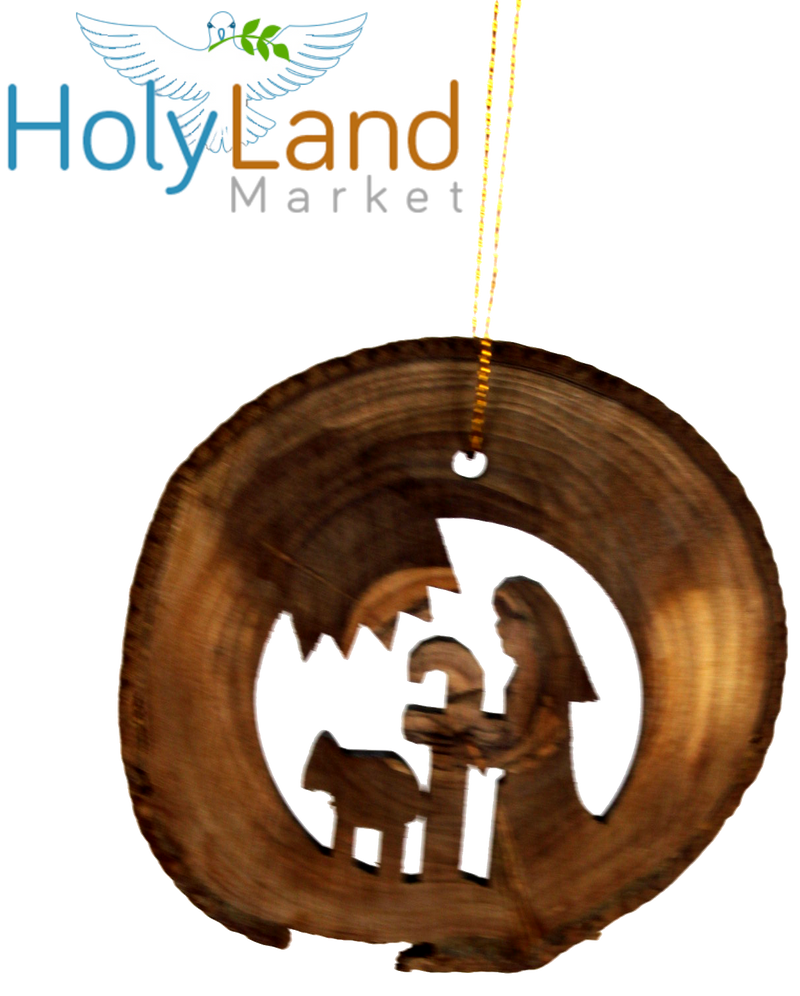 Holy Land Market Complete 7-Piece Olive Wood Bark Ornament Set - Inspirational Natural Wooden Christmas Decorations, Hand Carved in Bethlehem - Unique Christmas Ornaments & Decor Nativity Story Set