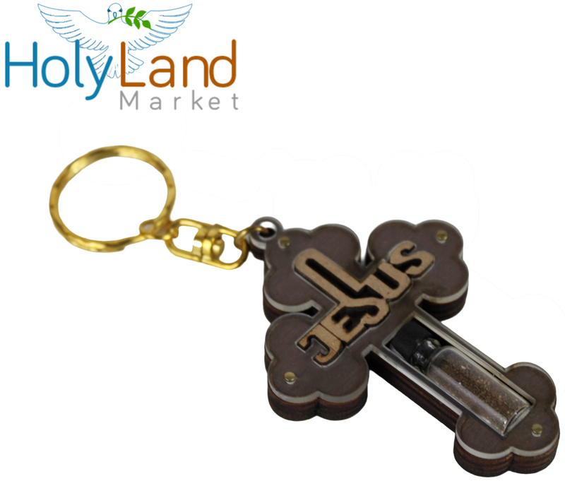 Holy Land Market Religious samples thick large Jesus Cross keys ring (3.25 x 2.25 inches) with Soil Sample from the Holy Land