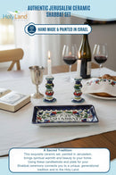 Holy Land Market Shabbat Candlesticks Set - Colorful Ceramic Shabbat Candle Holders Set with Matching Plate for Holidays