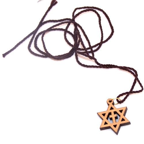 Messianic Star of David with Cross Olive wood with Mother of Pearls with Certificate (60cm / 23.5 inches, Star is 1 inch)