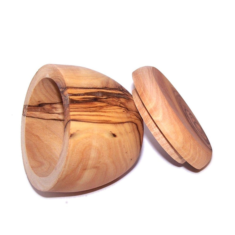 Handcrafted olive wood Salt/Sugar keeper (3" in diameter) - Asfour Outlet Trademark