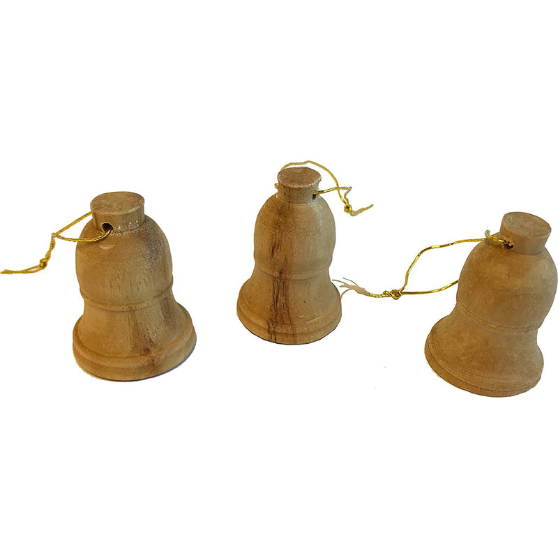 Holy Land Market Olive wood ornaments - Small Bells - Christmas Tree Ornaments from the Holy Land (6, 1.5 Inches)