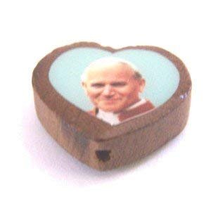John Paul II wooden medal - enamel heart (18x16mm -0.7x0.6")