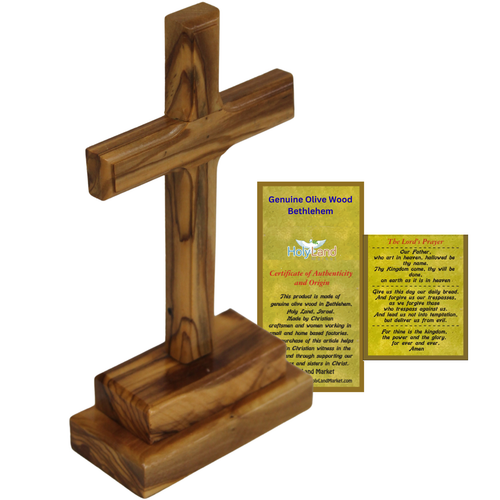 Handcrafted olive wood standing cross from Bethlehem