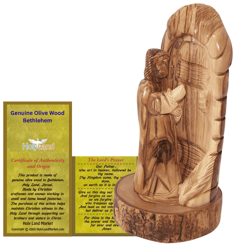 Behold I Stand at the Door Olive Wood Statue (6.7”) – Hand-Carved Jesus Figure from Bethlehem – Christian Gift of Faith, Prayer & Home Blessing – Holy Land Artisan Craft with Certificate
