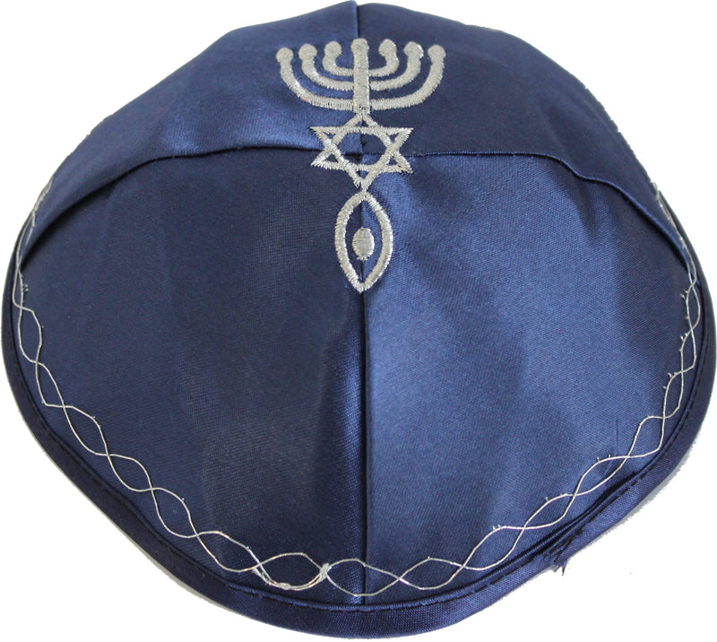 Holy Land Market Satin Kippah with Messianic Sign Embroidered
