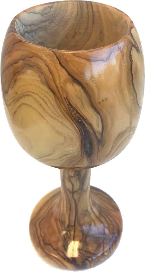 Large Communion Wine Goblet - Chalice Olive Wood (8 Inches Large) - Asfour Outlet Trademark