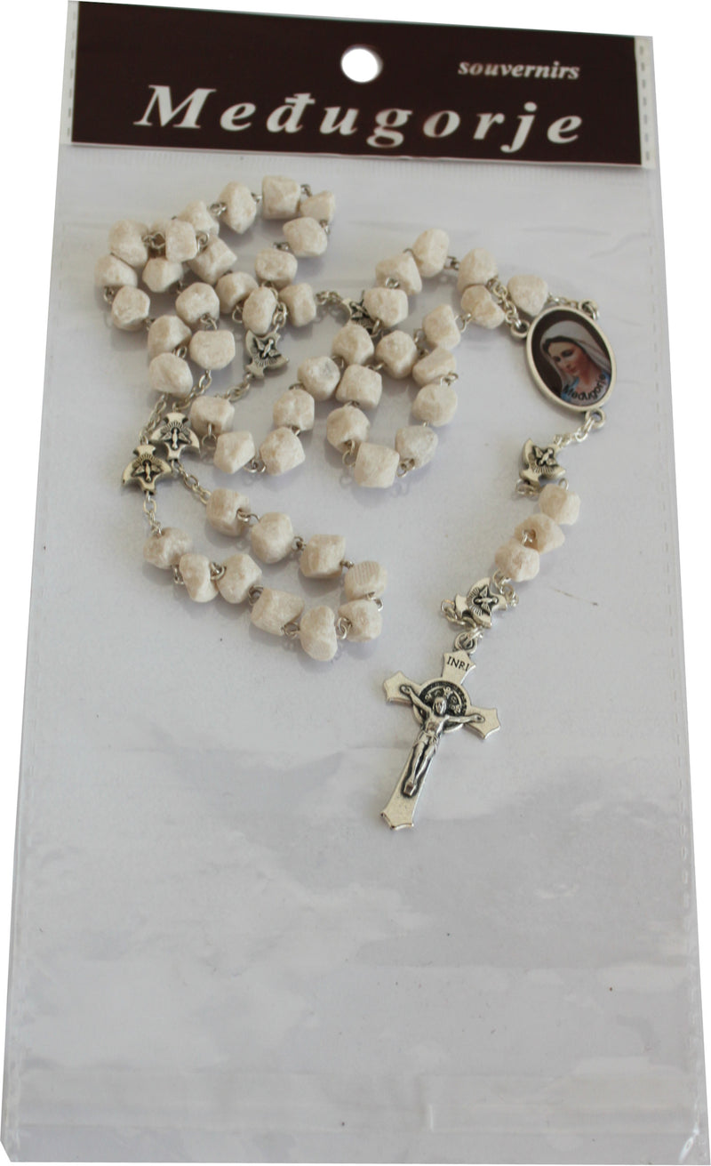 MEDJUGORJE - Rosary Made from Apparation Hill Stones directly from MEDUGORJE. (20 inches Long) - Silver Cross