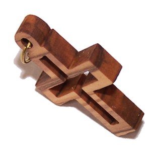 Olive wood Latin Cross Laser Pendant (3x2 cm or 1.2x0.78") Hollow Open Cross