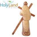 Estatua de Jesús cargando la cruz de madera de olivo del Mercado de Tierra Santa – Figura de 14 cm con cruz de 15.2 cm tallada a mano en Belén por artesanos cristianos – Incluye certificado de autenticidad y tarjeta de oración