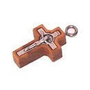 Olive wood Cross with Embedded pewter St. Benedict Crucifix - Latin (2.2cm - 0.9") - 5mm thick
