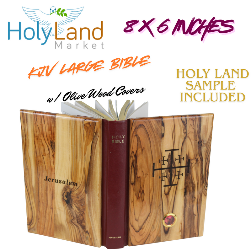 Holy Land Market Olive Wood covered Millennium Bible with 'Jerusalem Stones' Or Incense ~ Red-Letter King James Version of The Old and The New Testament