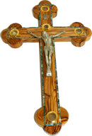 Holy Land Market Large Olive Wood 14 Stations Budded Orthodox Crucifix with 5 Holy Land Samples and Mother of Pearls Inlay Decoration (38 cm or 15 inches)