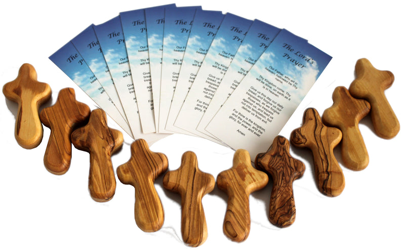 Holy Land Market 6 Small Olive Wood Pocket/Holding Crosses - 2.75 Inches each with Certificate from Bethlehem