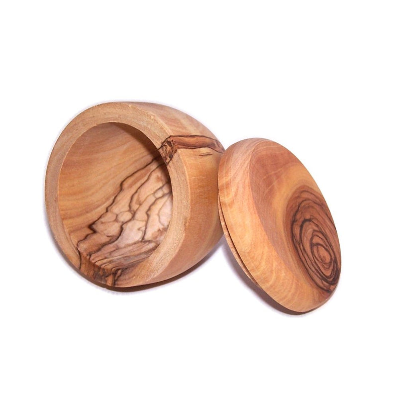 Handcrafted olive wood Salt/Sugar keeper (3" in diameter) - Asfour Outlet Trademark