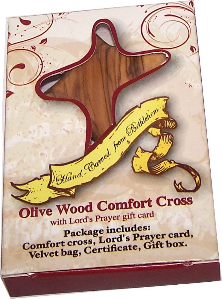 El paquete de regalo Holy Land Market incluye Comfort Cross con caja de regalo, dos certificados y una bolsa de terciopelo