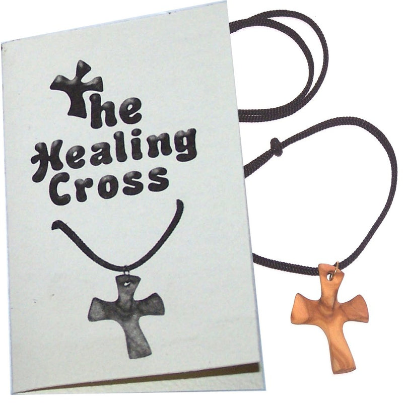 Olive wood Healing Cross Necklace - with Prayers (1.6 x 1.2 inches) Expandable Necklace