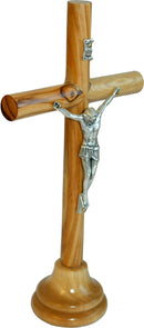 Holy Land Market Olive Wood Smooth Round Sticks Bethlehem Catholic Crucifix - Modern Style ( 7.5 Inches )