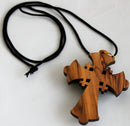 Grade A olive wood Jerusalem Cross necklace ( 3 inches - Cord can be adjusted )
