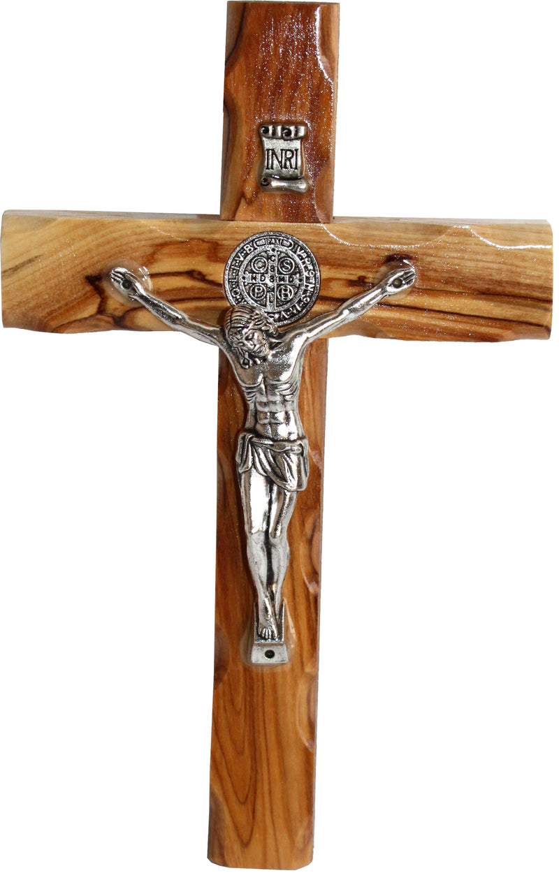 Holy Land Market Saint Benedict Wall Crucifix Handmade Silver Tone Corpus