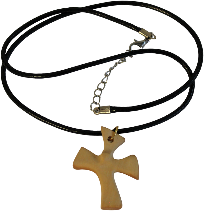 Olive wood Healing Cross Necklace - with Prayers (1.6 x 1.2 inches) Expandable Leather Necklace