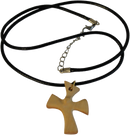 Olive wood Healing Cross Necklace - with Prayers (1.6 x 1.2 inches) Expandable Leather Necklace