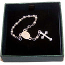Silver finger decade Rosary with miraculous medal ( 3mm beads and 3 inches long )