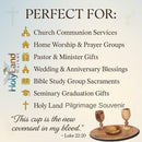 Holy Land Market Olive Wood Communion Cups & Plate Set Kiddush & Holding Tray - Communion Set Hand-Carved in Bethlehem – for Church Worship, Pastors & Ministries (Round Bowl + 2 Large Goblets + Tray)