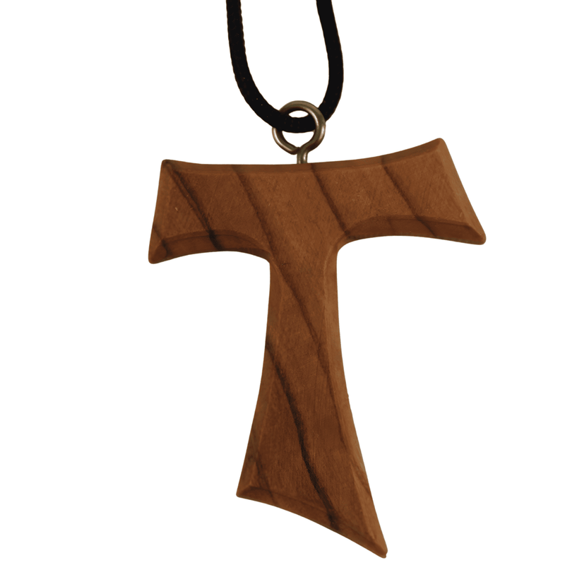 Mercado de Tierra Santa Collar de Cruz Tau de Madera de Olivo Tallado a Mano de Belén – Hecho por Artesanos Cristianos en Tierra Santa, con Certificado de Autenticidad y Tarjeta de Oración del Señor – Colgante Usable con Cordón de 70cm