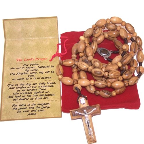 Very Long Threaded olive wood Rosary with 12mm oval beads and Soil Center - V.