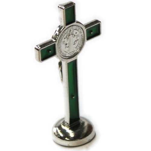 Holy Land Market Saint Benedict Small Crucifix with Sticker for Car or Table (3 inches)