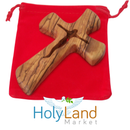 Large Olive Wood Hand or Palm Cross Carved by Christians from Bethlehem , the Birth place of our Lord Jesus, Crucifix with Corpus Carved Through 4.7 Inches, thick and carved from both sides ergonomic grip in your hand.