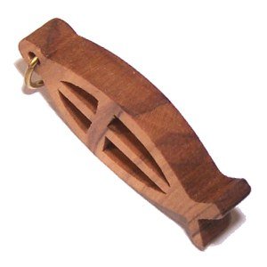 Fish and Cross Olive wood Laser pendant (6cm or 2.36" long )