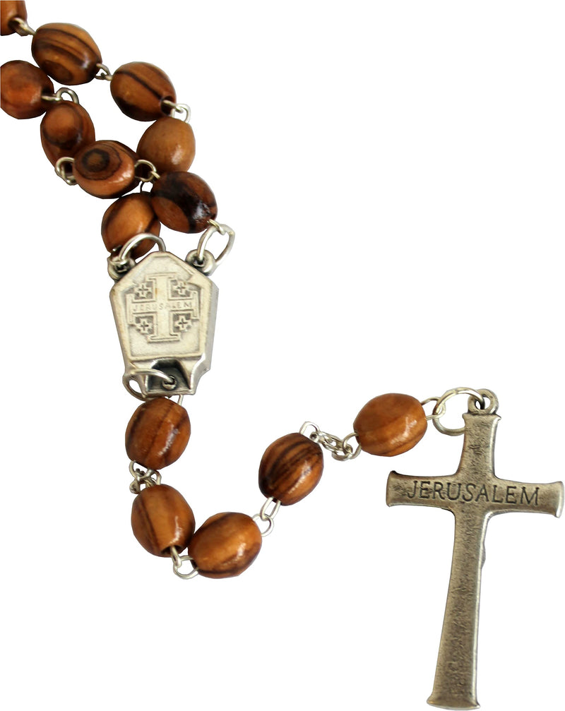 Holy Land Market Olive Wood Hand Made Rosary with Jordan River Water Center and Metal Crucifix