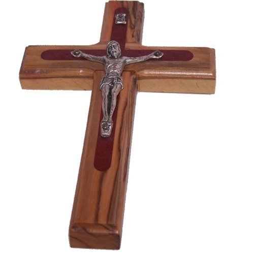 Two tone olive wood Crucifix ( 5.5 inches ) - comes with certificate