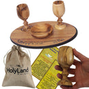 Holy Land Market Olive Wood Communion Cups & Plate Set Kiddush & Holding Tray - Communion Set Hand-Carved in Bethlehem – for Church Worship, Pastors & Ministries (Round Bowl + 2 Large Goblets + Tray)
