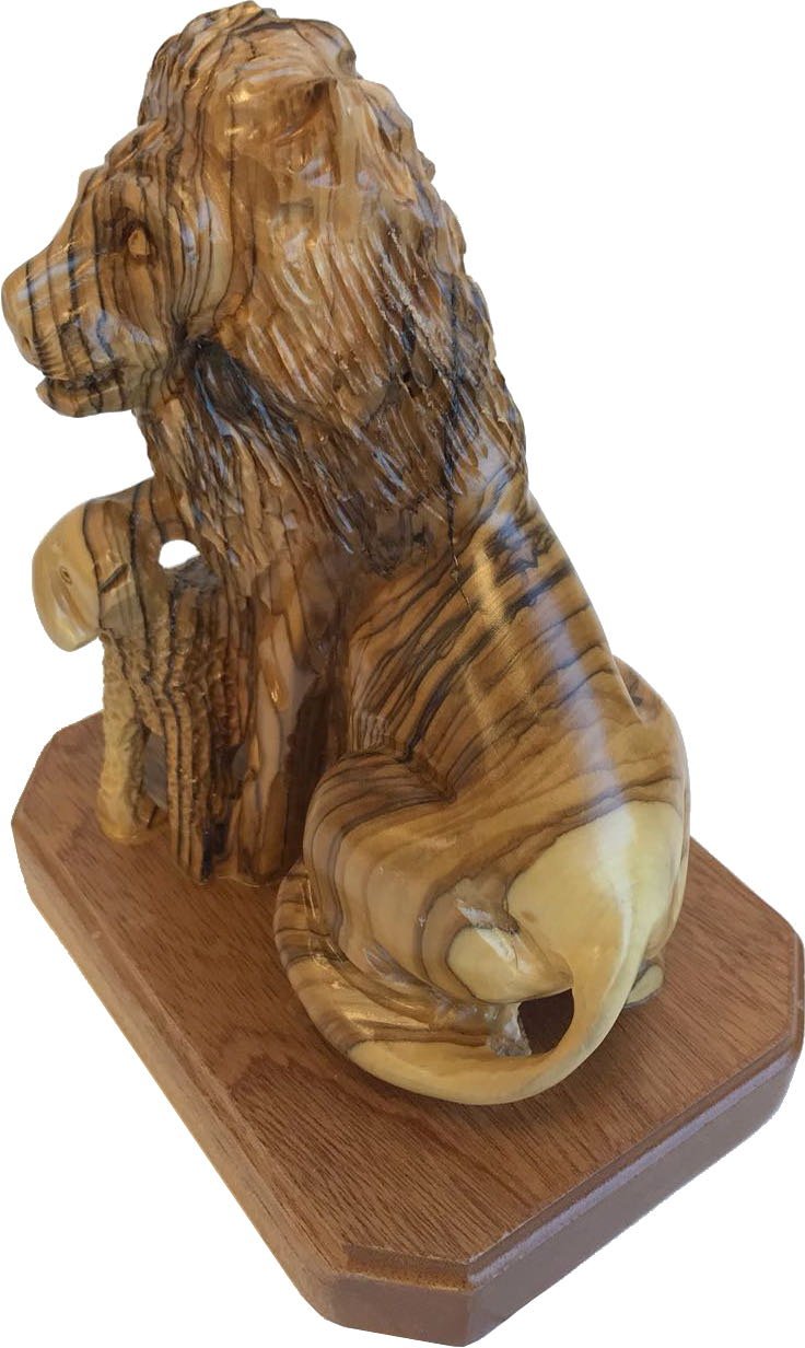 Holy Land Market Lion with Lamb - olive wood figure - one piece, Revelation 5:5-6 (20x16x12 or 8x6.5x5 inches)