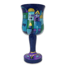 Judaica Yair Emanuel Wooden Kiddush Cup Set with Jerusalem Depictions in Blue