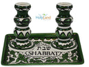 Holy Land Market Shabbat Candlesticks Set - Colorful Ceramic Shabbat Candle Holders Set with Matching Plate for Holidays