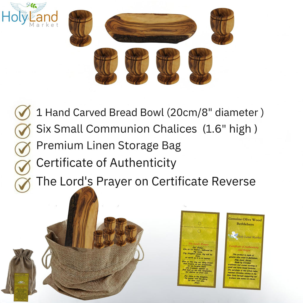 Holy Land Market Meal That Heals Olive Wood Communion Set - Six Cups a