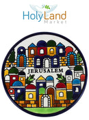 Holy Land Market Jerusalem View Ceramic Kiddush Cup Set with Matching Plate, Traditional Design, 7 oz Wine Goblet for Shabbat and Seder, 5.5 inch