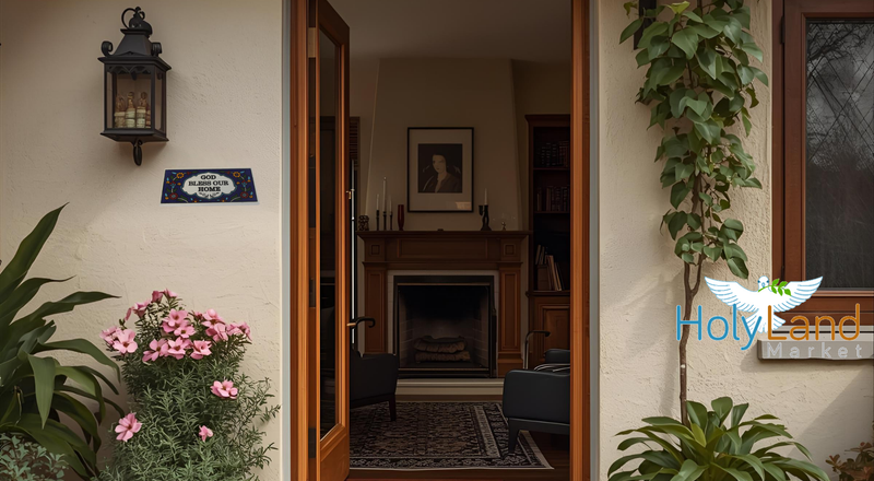 Holy Land Market God Bless Our Home Painted Tile from Jerusalem - 6x3 Inches - Asfour Outlet Trademark