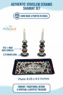 Holy Land Market Shabbat Candlesticks Set - Colorful Ceramic Shabbat Candle Holders Set with Matching Plate for Holidays