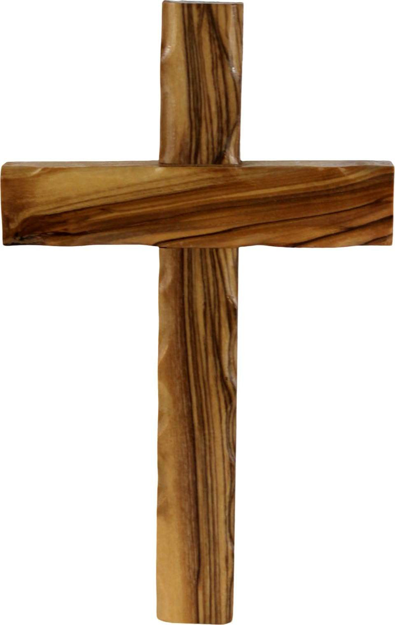 Slim olive wood wall cross with striped grain