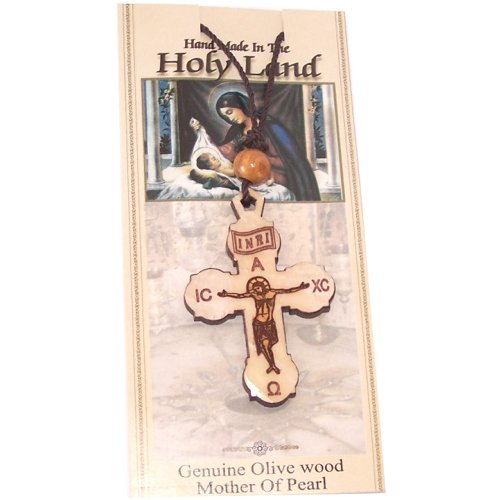 Eastern style Olivewood Crucifix with Mother of Pearls (60cm / 23.5 inches, Cross is 5cm or 2 inches)