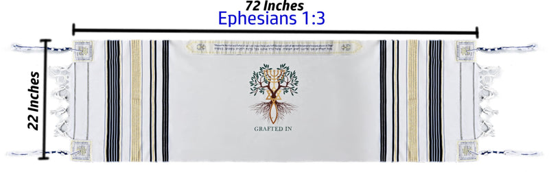 Holy Land Market Grafted IN - Messianic Christian Prayer Shawl/Tallit Prayer Shawl - Creation and Restoration Talit (Black)