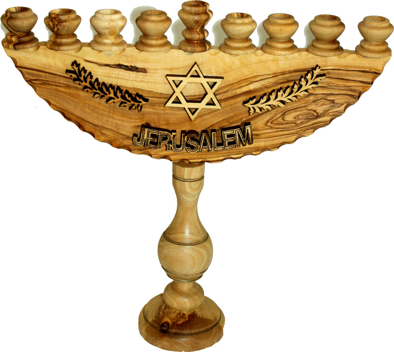 Mercado de Tierra Santa Menorah de madera de olivo / Hanukkiah - Grande (9 pulgadas - 23 cm)