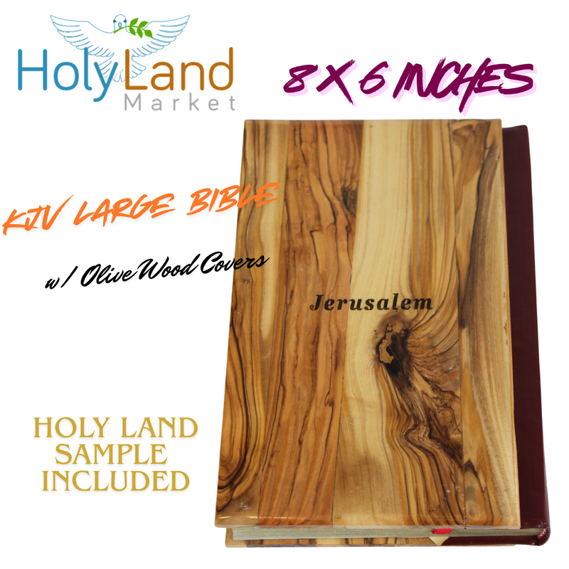 Holy Land Market Olive Wood covered Millennium Bible with 'Jerusalem Stones' Or Incense ~ Red-Letter King James Version of The Old and The New Testament