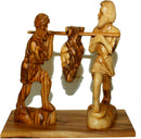 Caleb and Joshua (Hoshea) bringing the fruit of the Land - carved in olive wood (20 x 20 x 9 cm or 8 x 8 x 3.5 Inches)