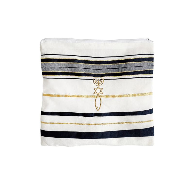 Holy Land Market Messianic Christian Shawl/Tallit - The Messiah Tallit (72 x 22 Inches) - Black with Gold Lining